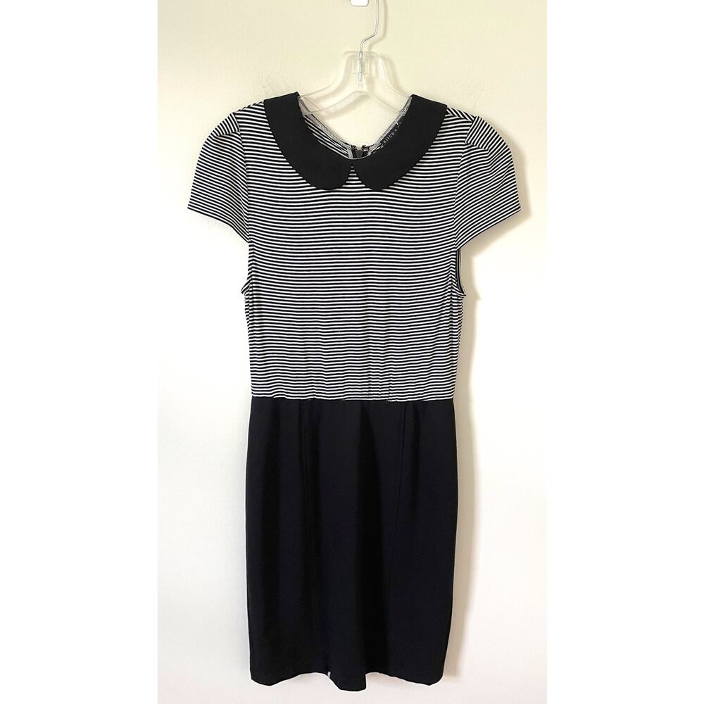 Alice + Olivia Knit Striped Mini Dress Black White Size Medium